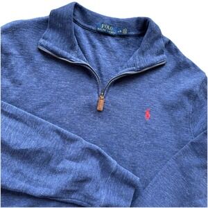 POLO RALPH LAUREN Men's 100% Cotton 1/4 Zip Knit Pullover Blue SZ Large